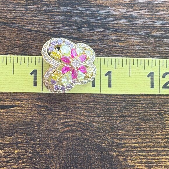 Gold Over sterling Silver 925 Citrine Amethyst CZ Butterfly Slide Pendant 1" L - Picture 7 of 9